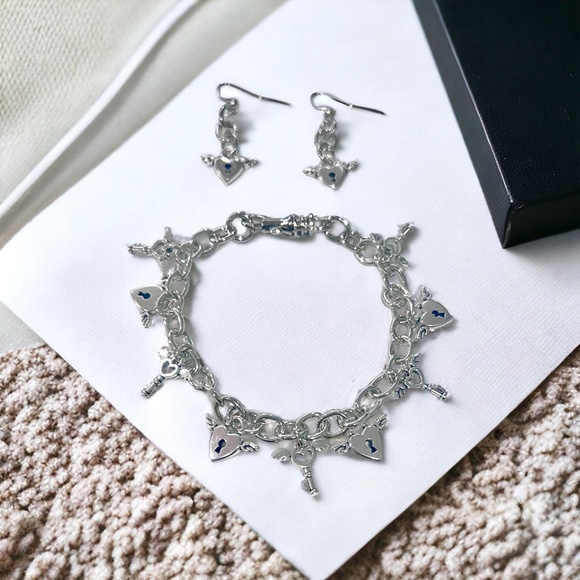 Silver Tone Charmed Bracelet & Earring Set - Picture 1 of 11